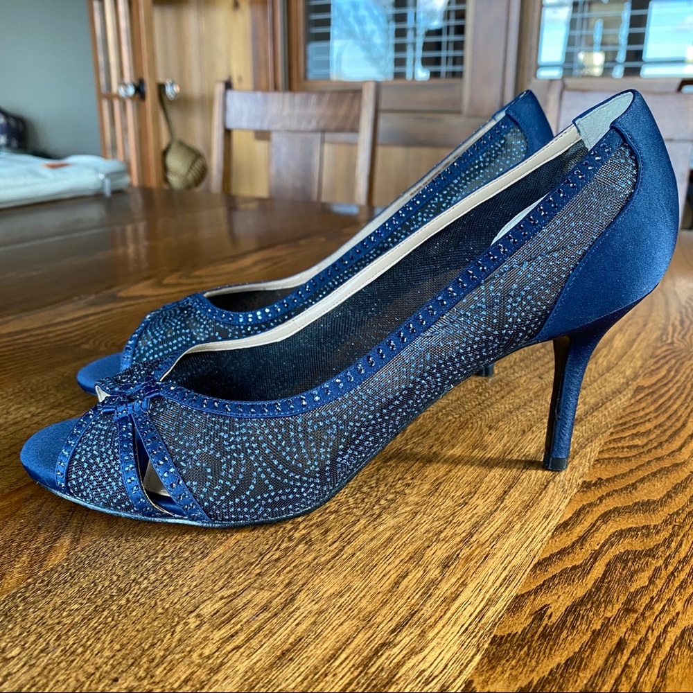 Nina Navy Satin Evening Shoes